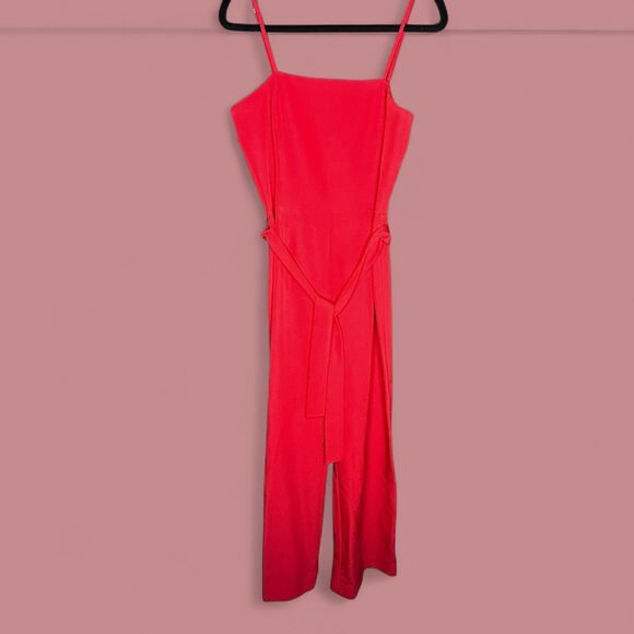 Women's Red Sleeveless Wide Leg Holiday Cocktail Party Jumpsuit - Picture 3 of 10